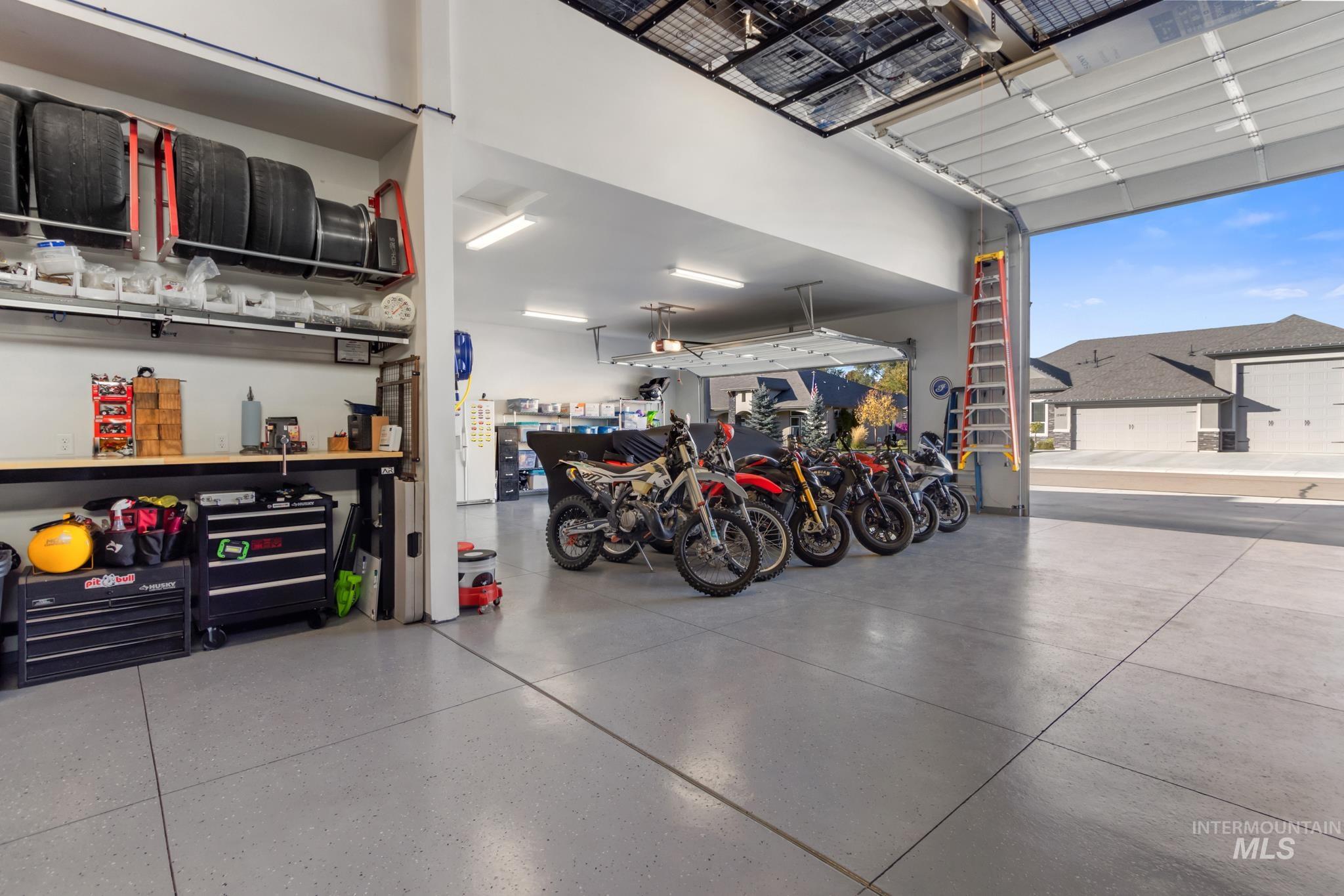 Garage with a workshop area