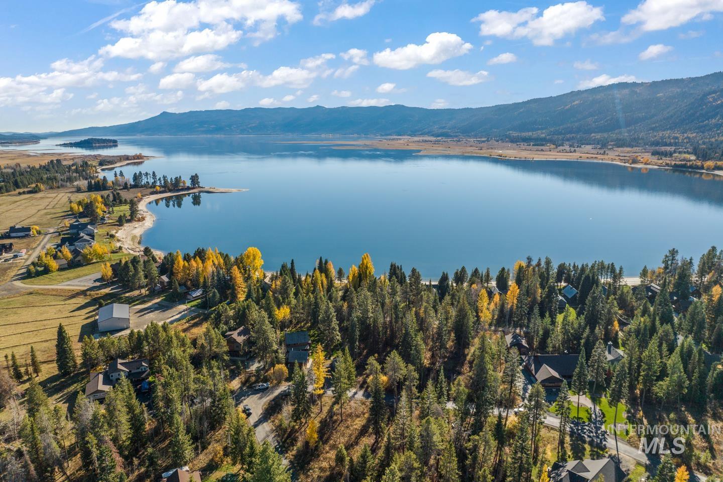 Aerial view of a water and mountain view