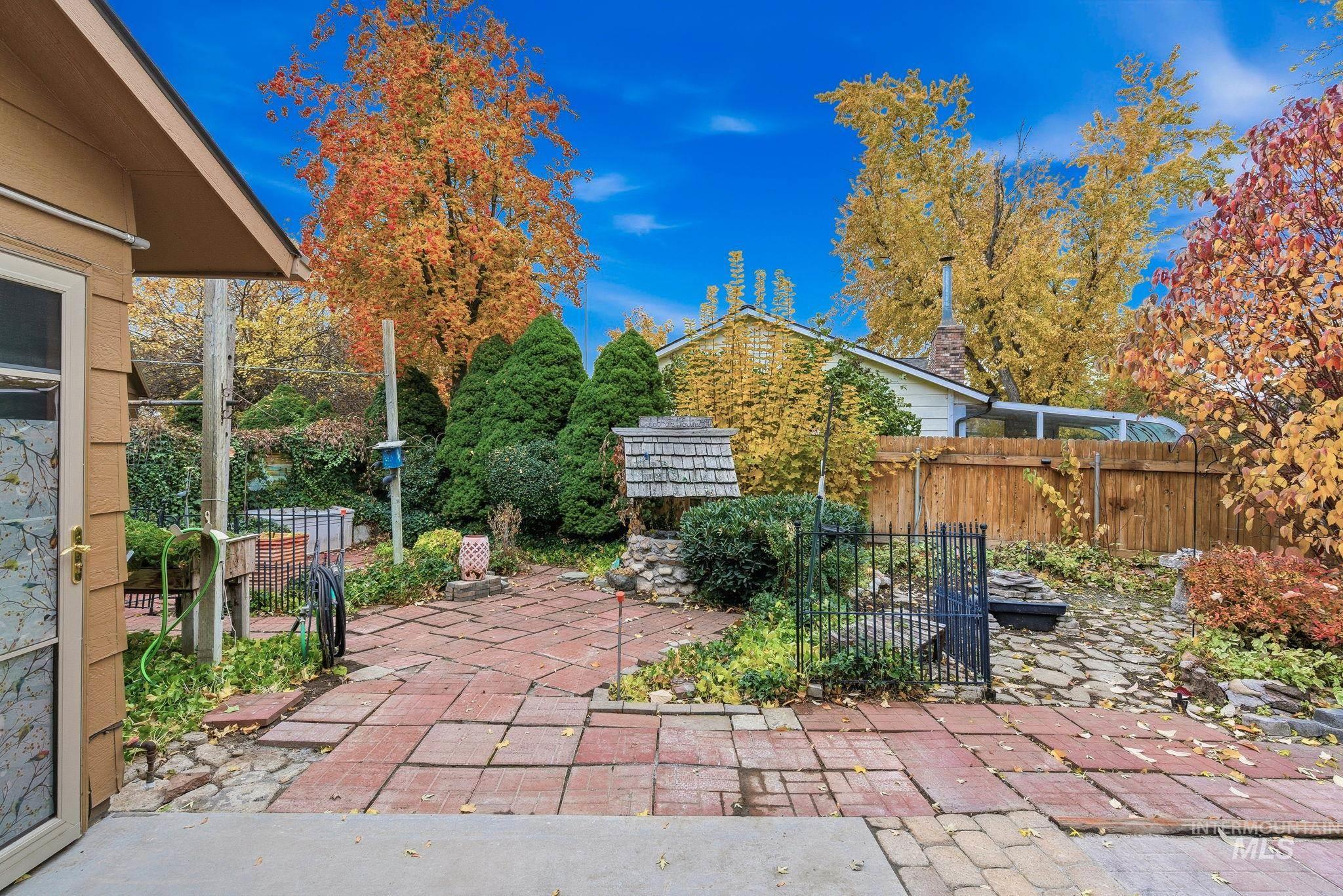 Fenced backyard with a patio