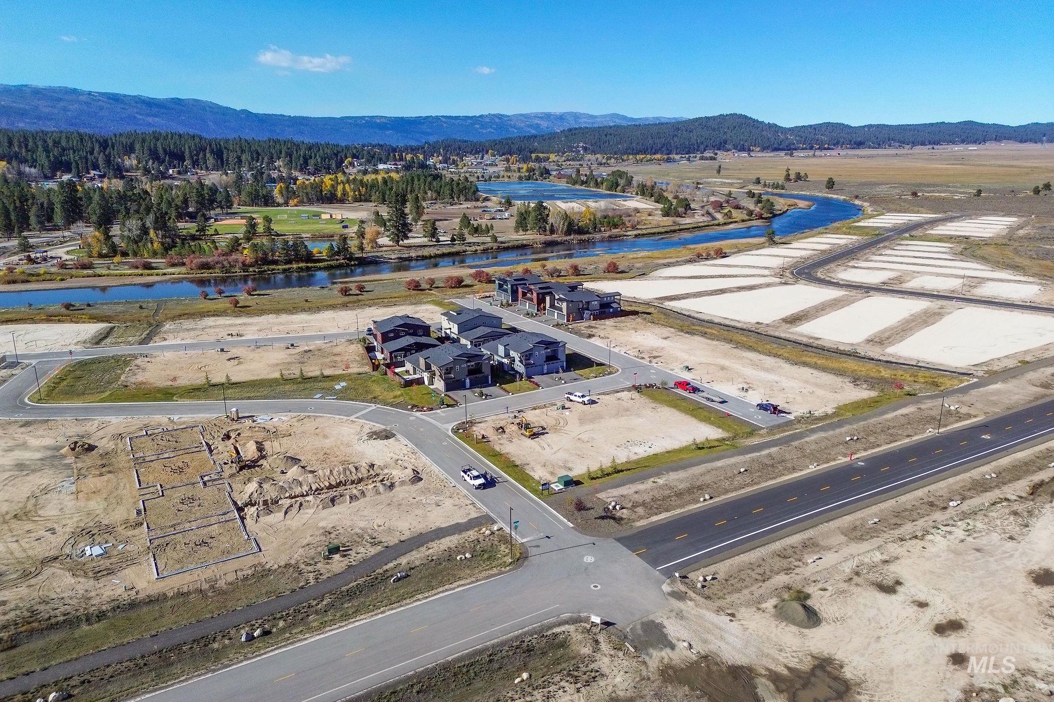 Aerial view of a water and mountain view