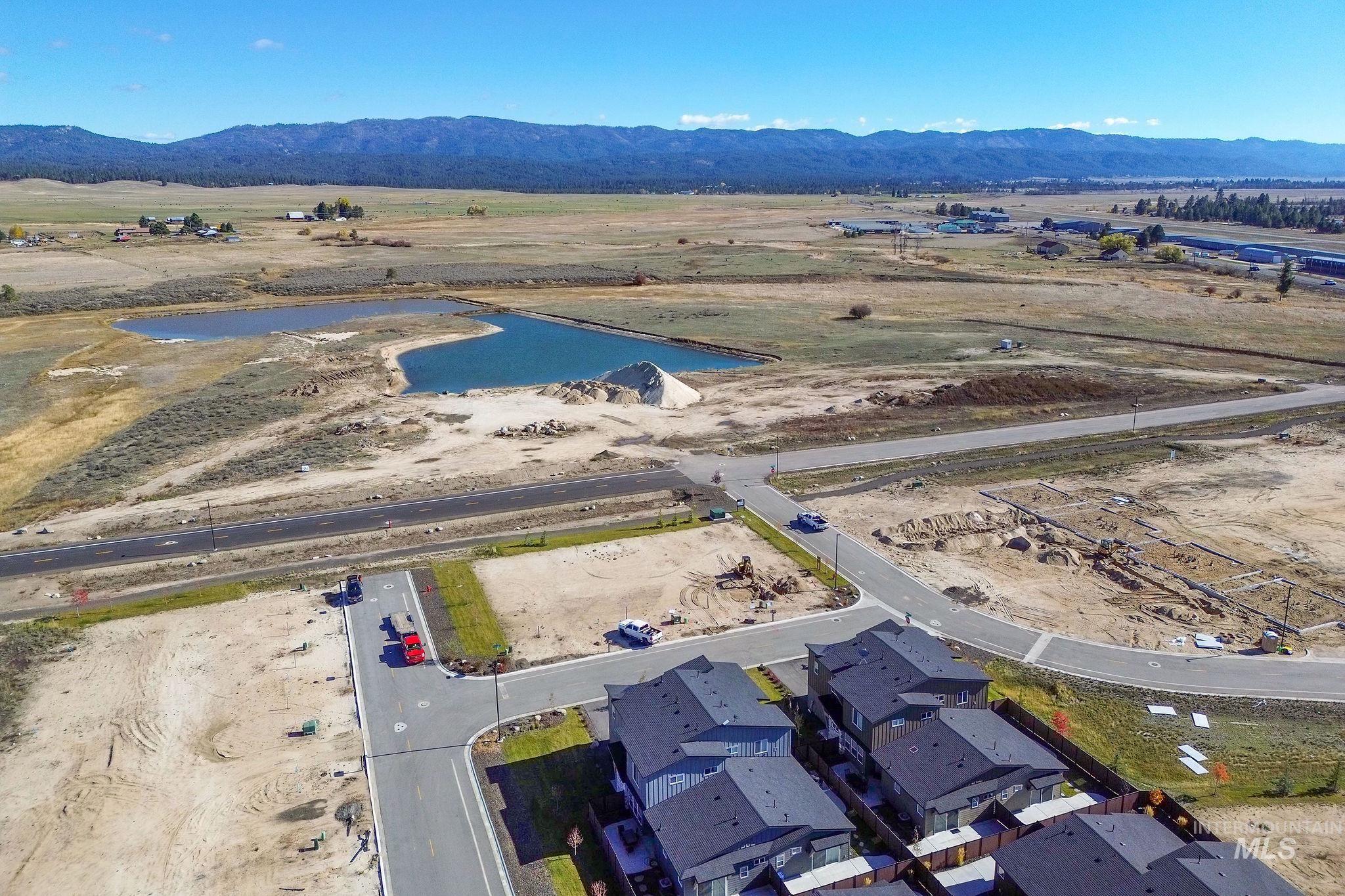 Aerial view of a water and mountain view