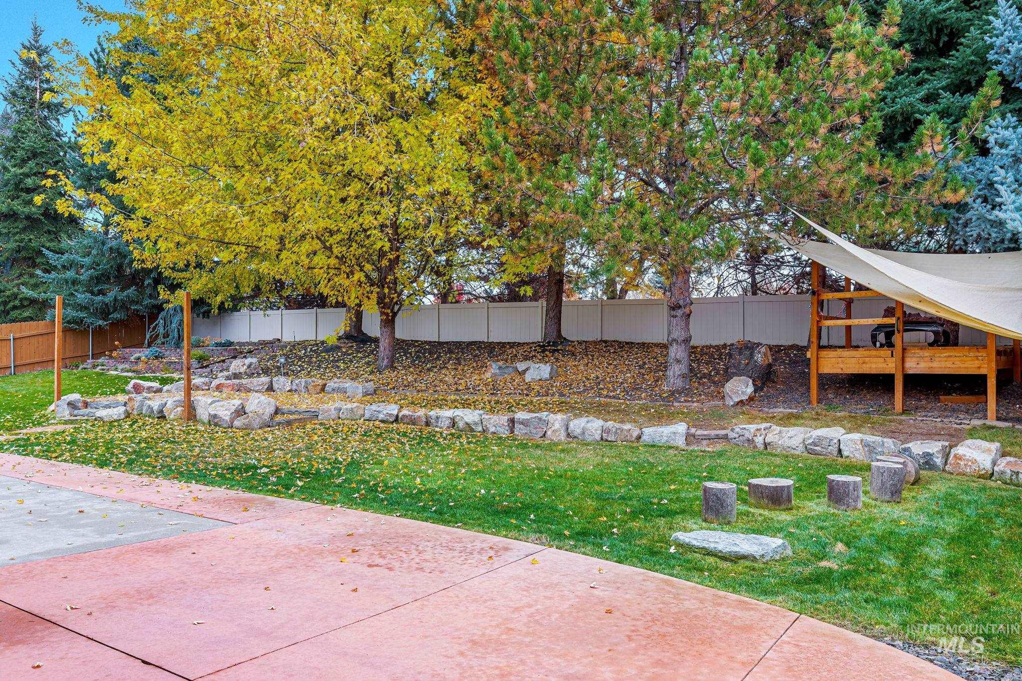 Fenced backyard with a wooden deck
