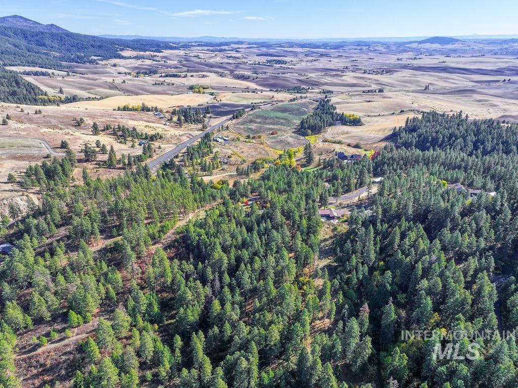 Aerial view of property and surrounding area featuring mountains
