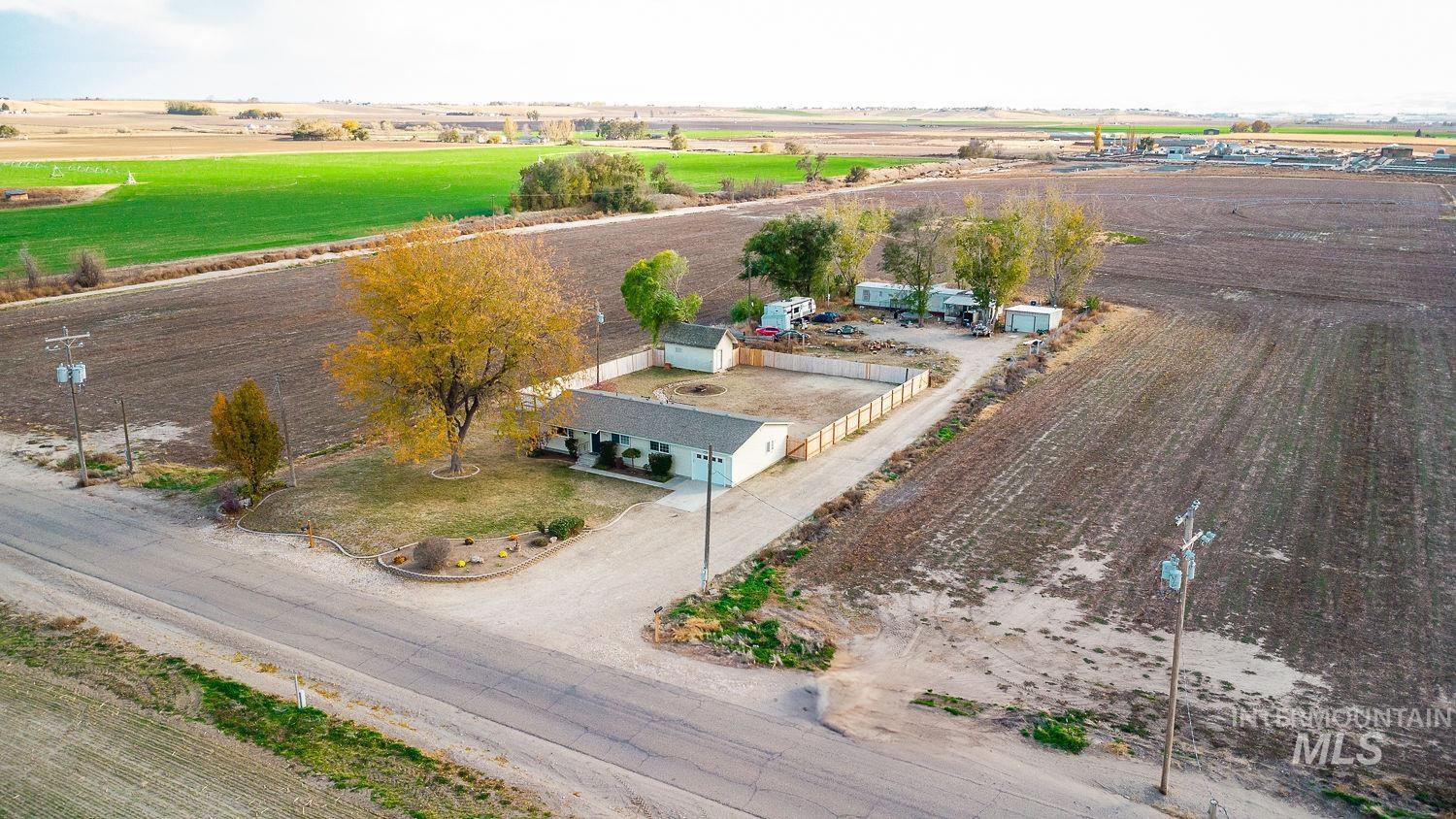 Overview of rural landscape with farmland