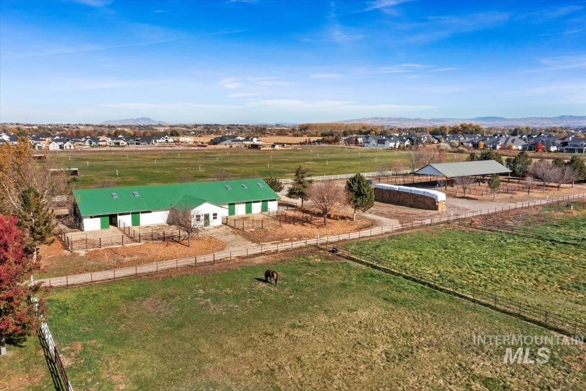 Overview of rural landscape with mountains