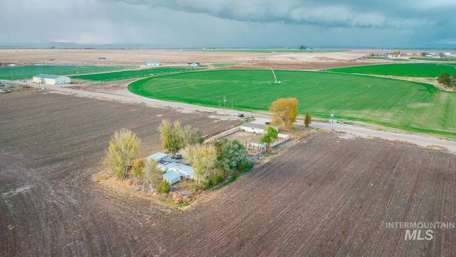 View of rural area with large plots for crops