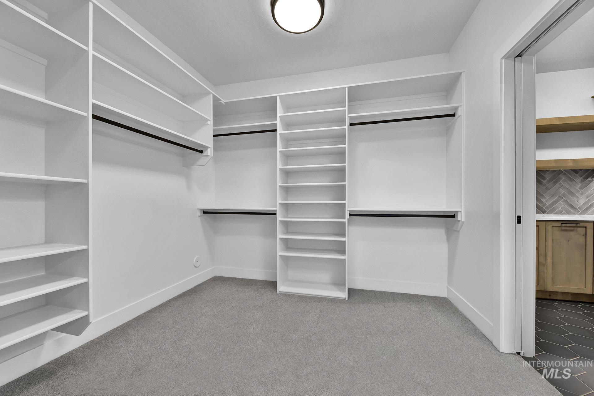 Spacious closet featuring carpet flooring
