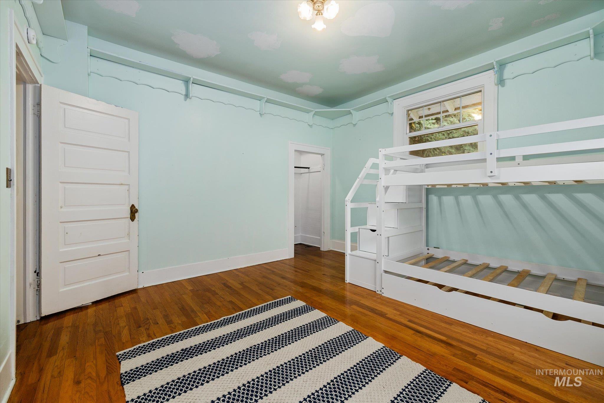 Walk in closet with wood finished floors