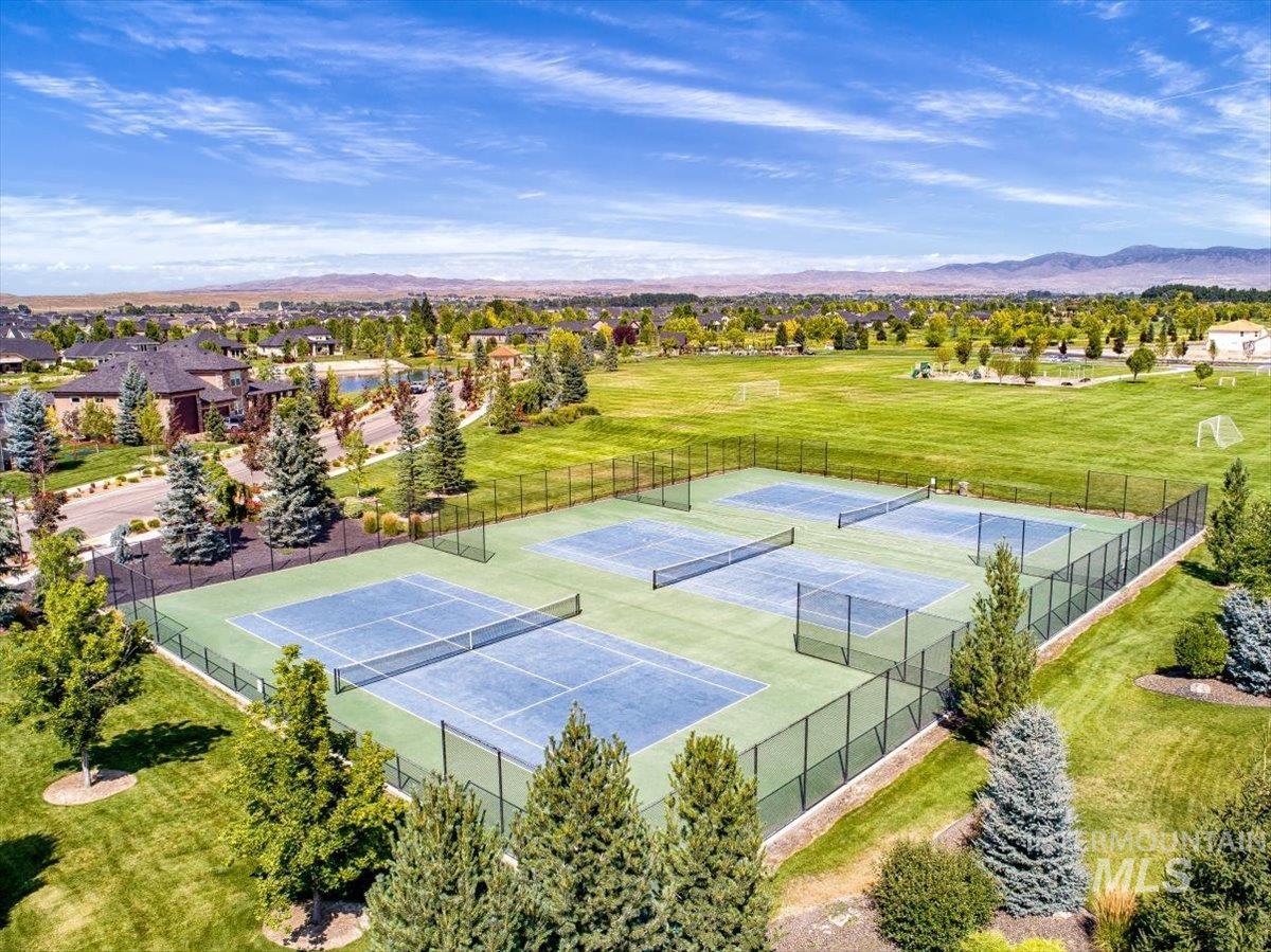 Drone / aerial view of a mountainous background