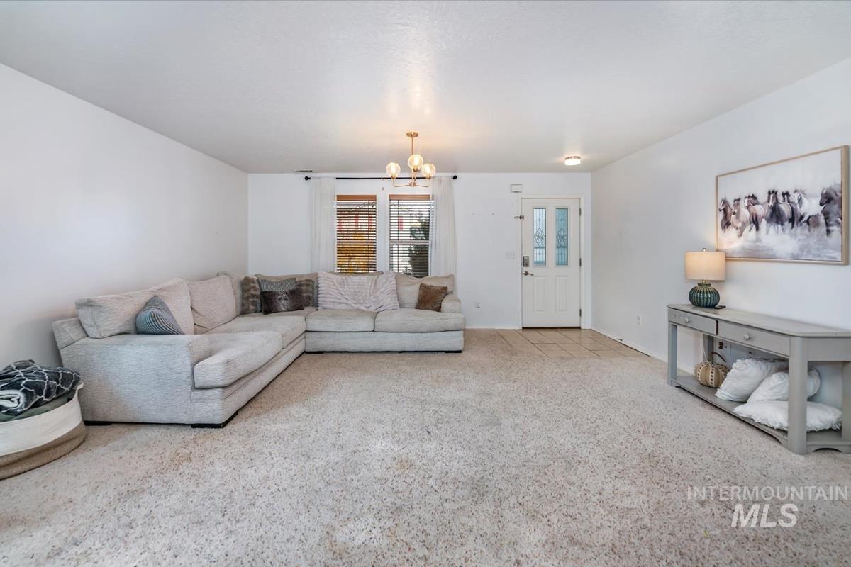 Living area with a chandelier