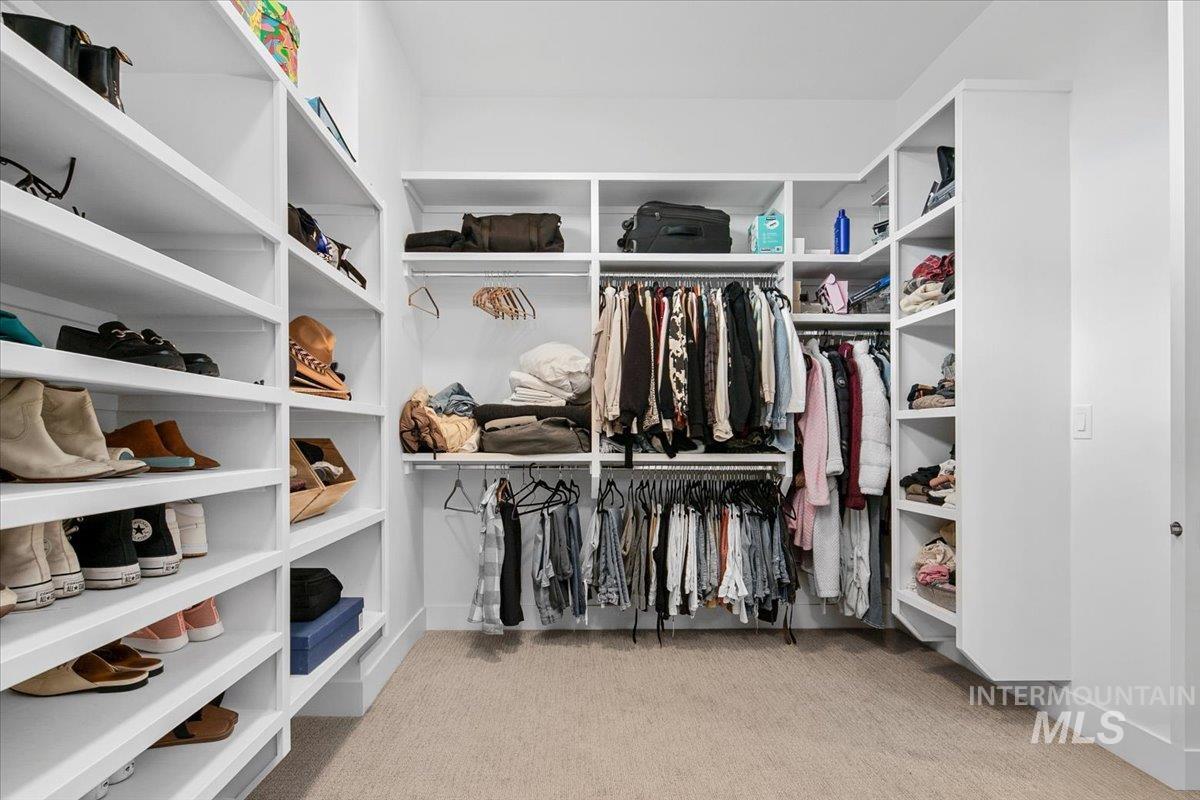 Spacious closet featuring light carpet