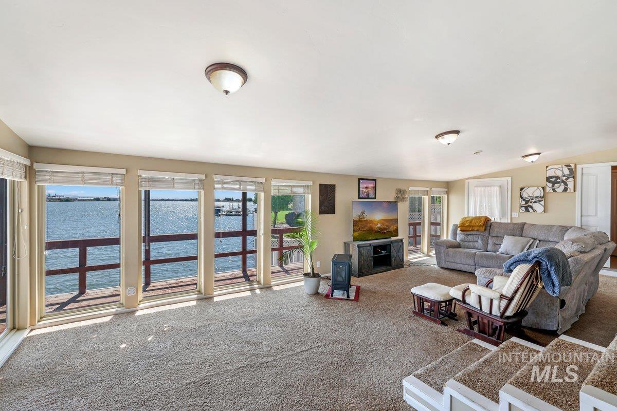 Living area with carpet flooring