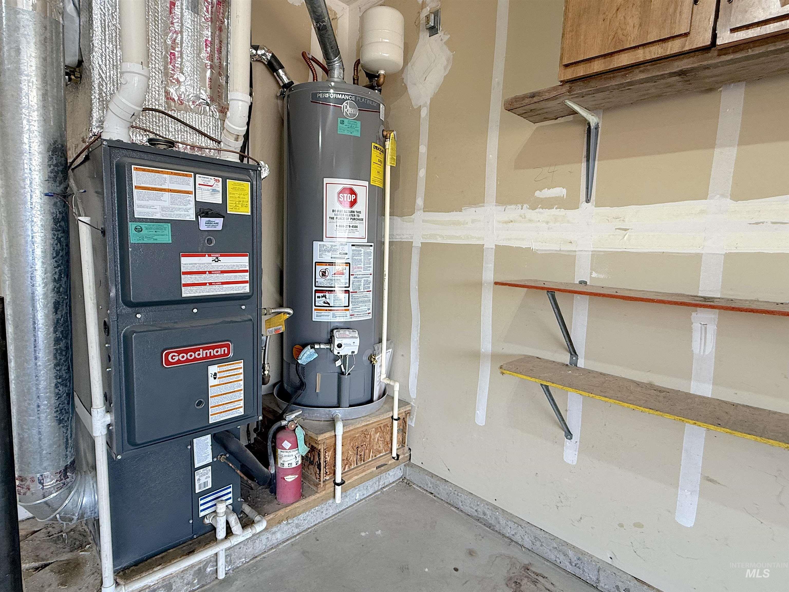 Utilities featuring water heater and heating unit