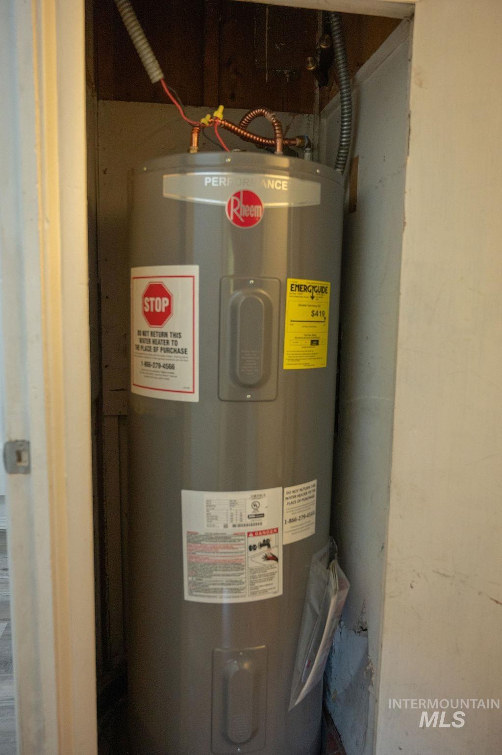 Utility room featuring electric water heater