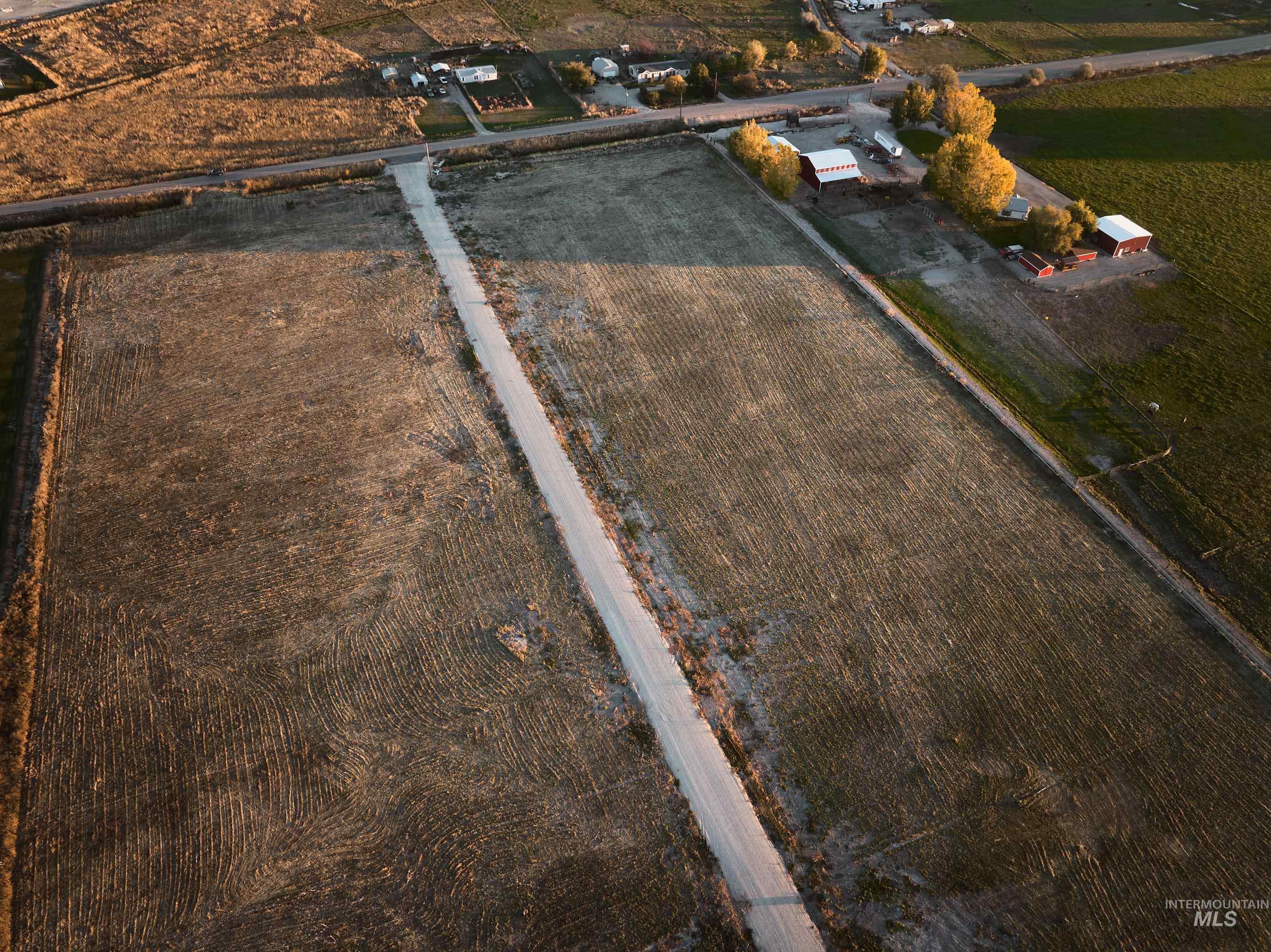 Aerial view of sparsely populated area with abundant farmland