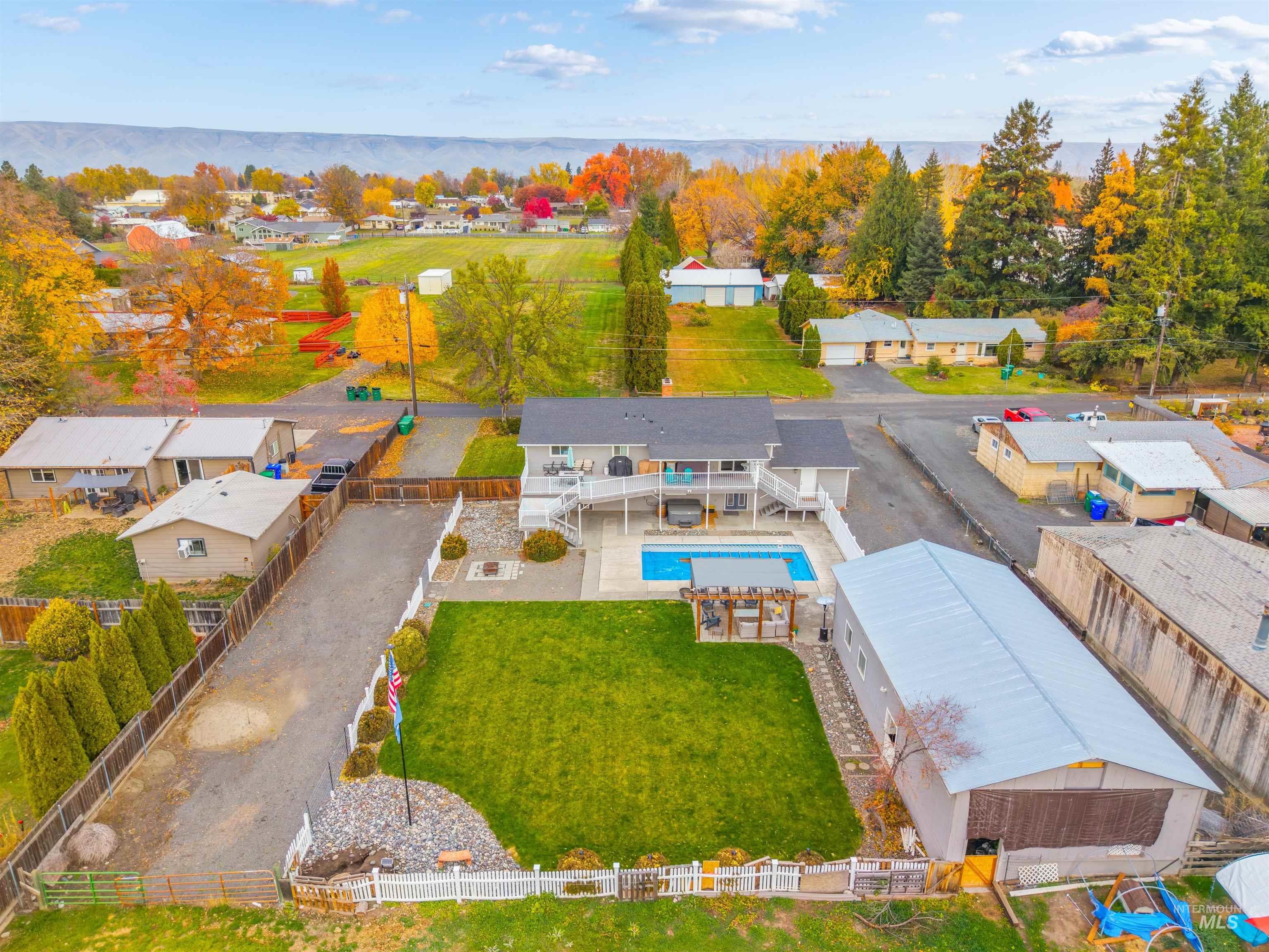 Aerial view of a pool