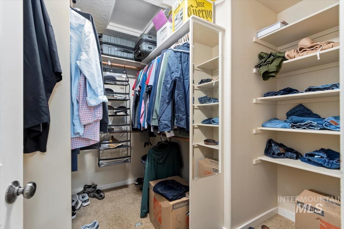 Spacious closet with light carpet