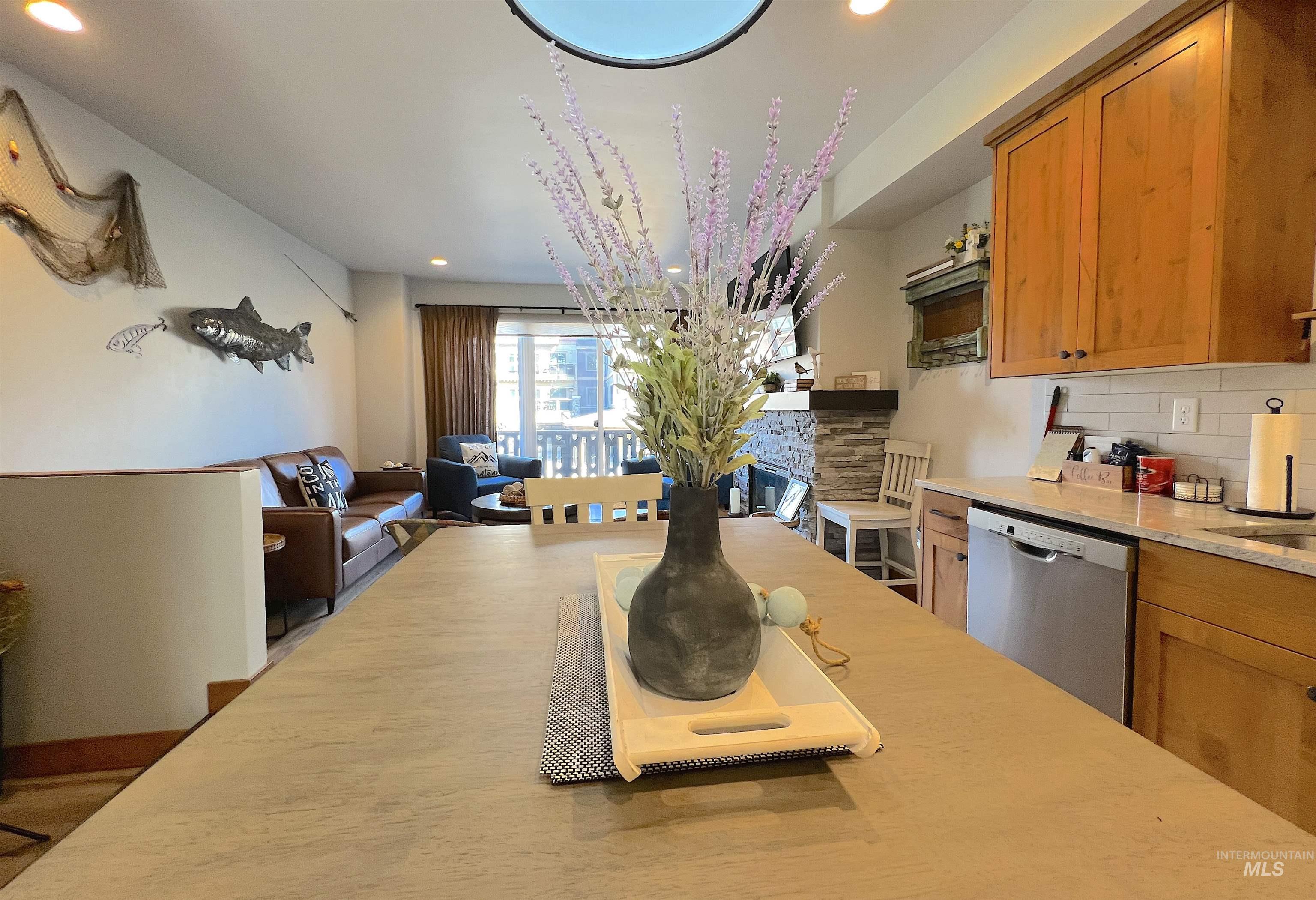 Dining space with recessed lighting