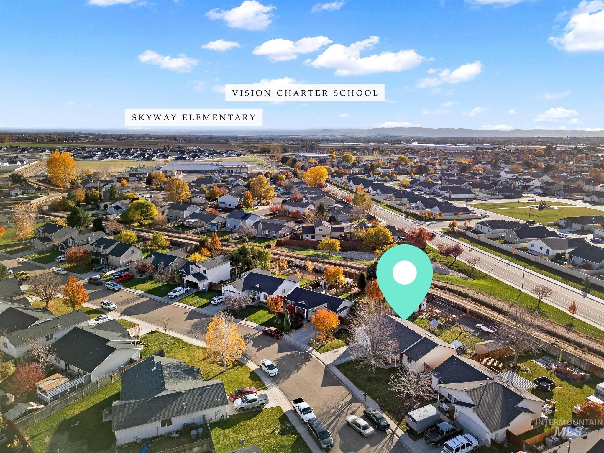 Aerial perspective of suburban area