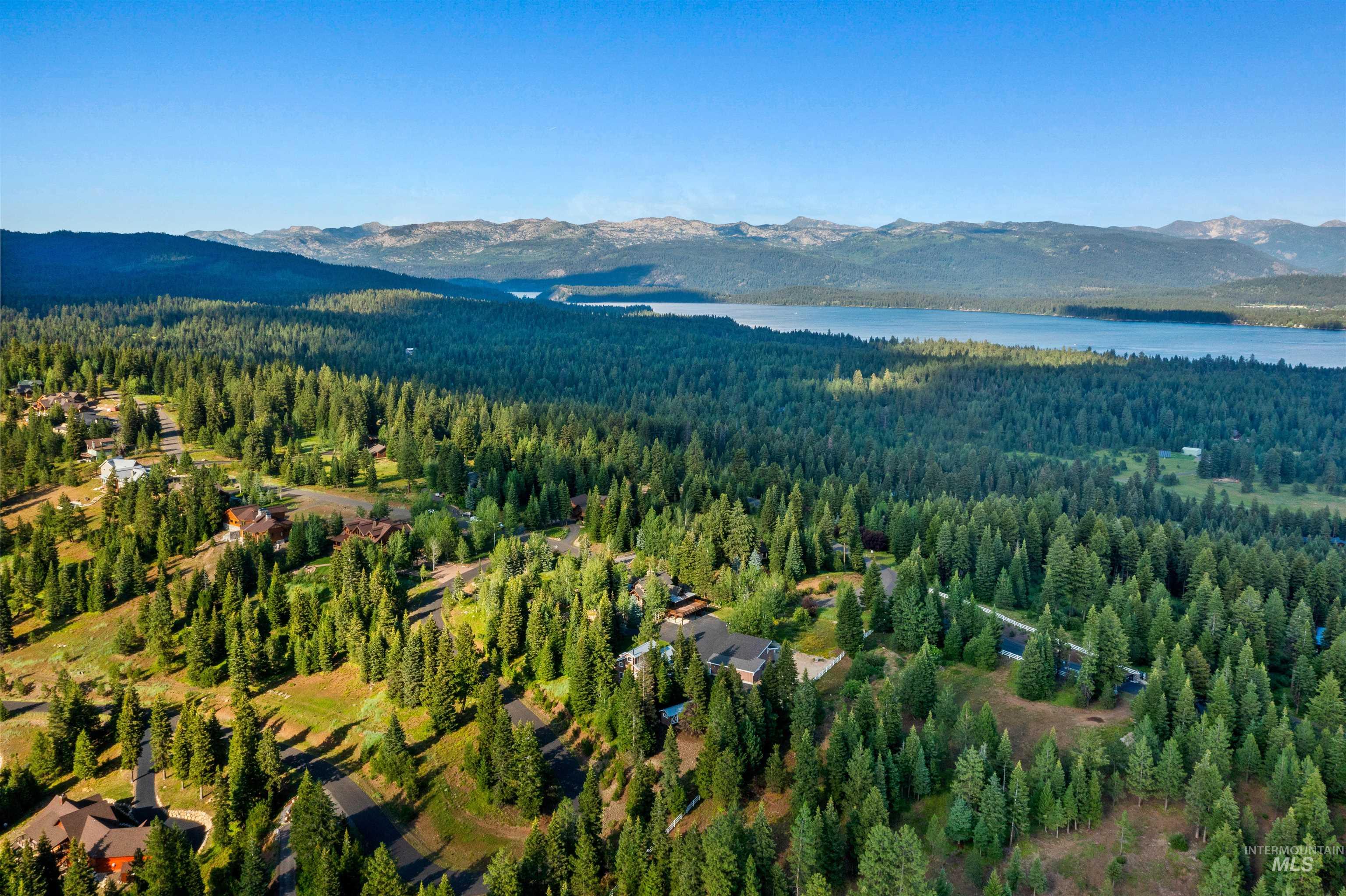Aerial view of a water and mountain view