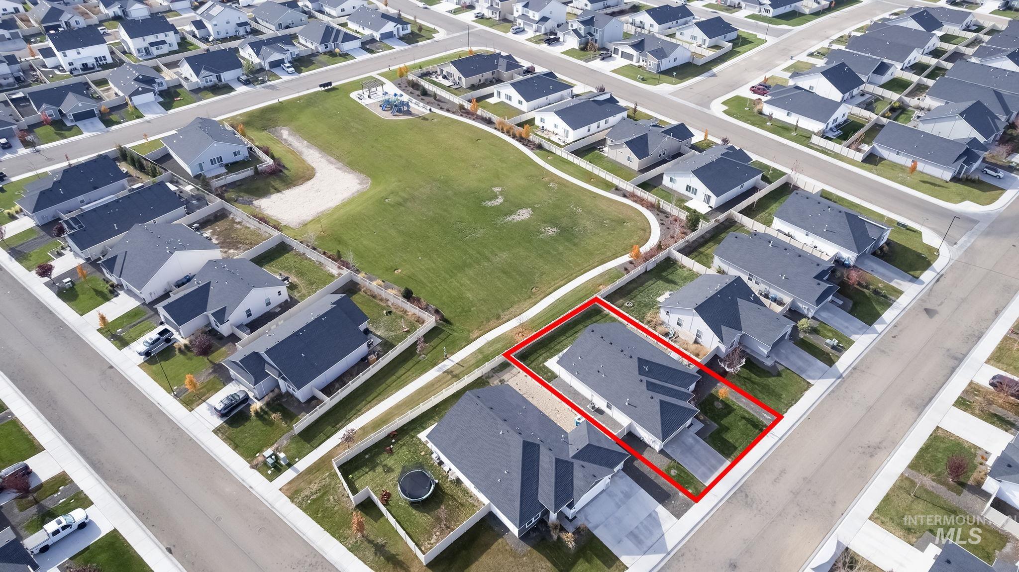 Aerial overview of property's location with property boundaries highlighted