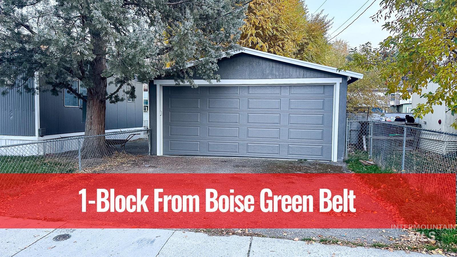 View of detached garage