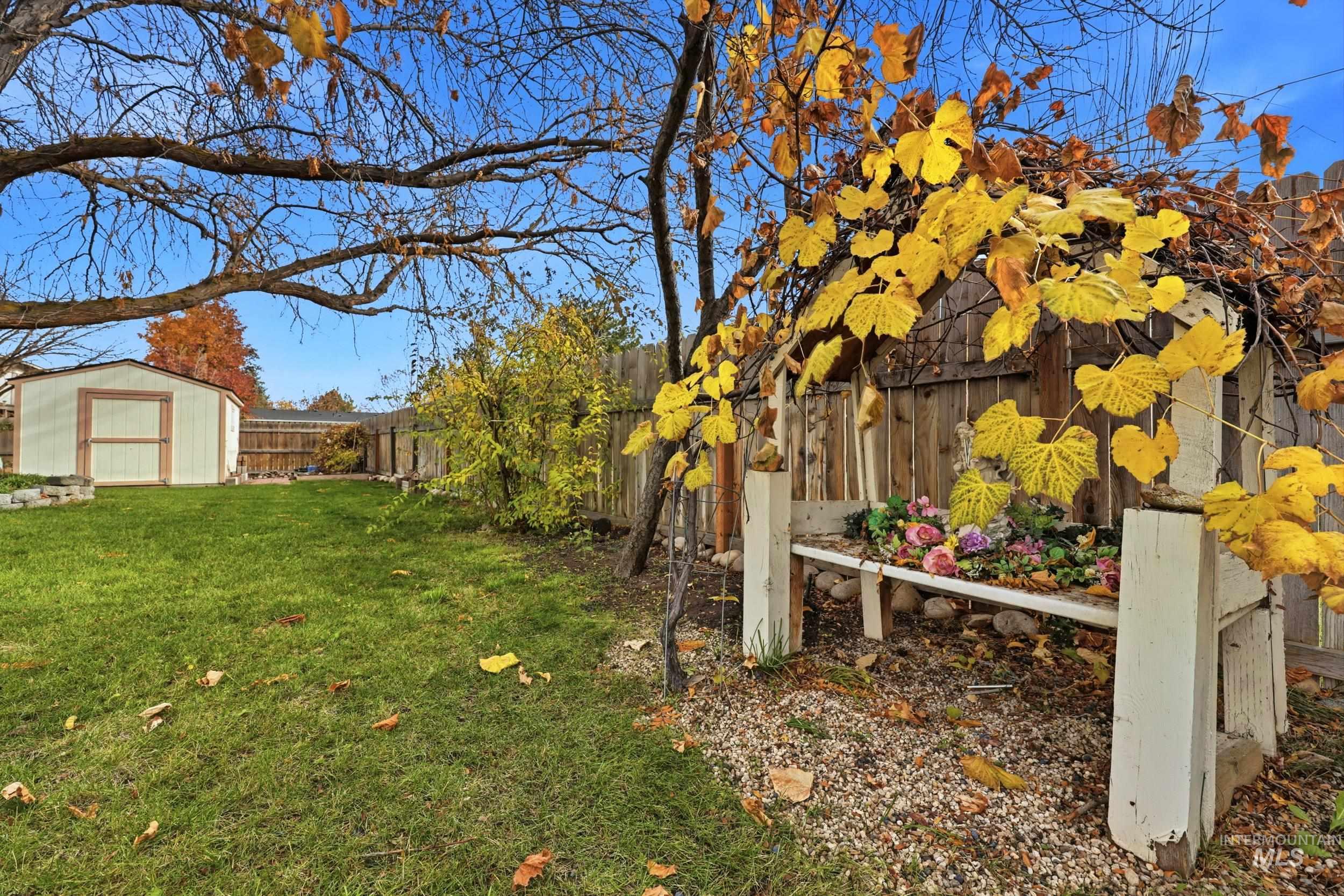 Fenced backyard with a shed