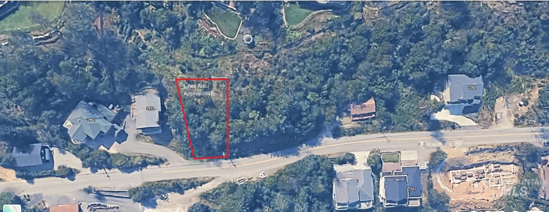 Aerial overview of property's location with property boundaries highlighted