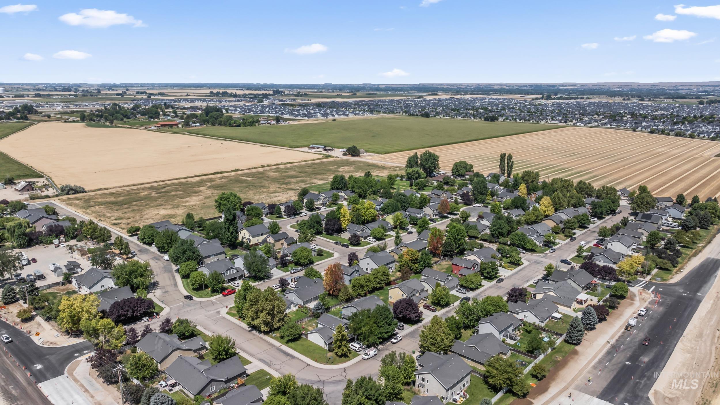 Aerial perspective of suburban area