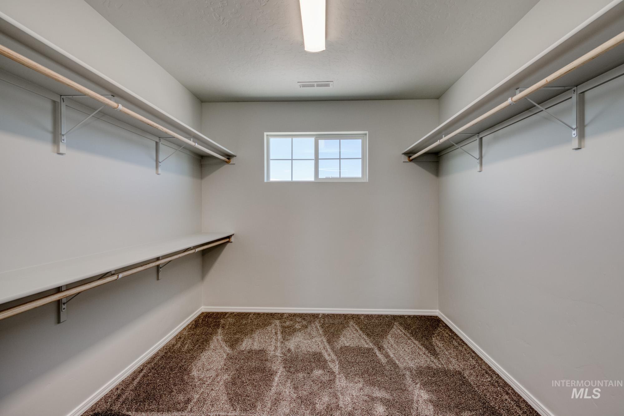 Walk in closet with light carpet
