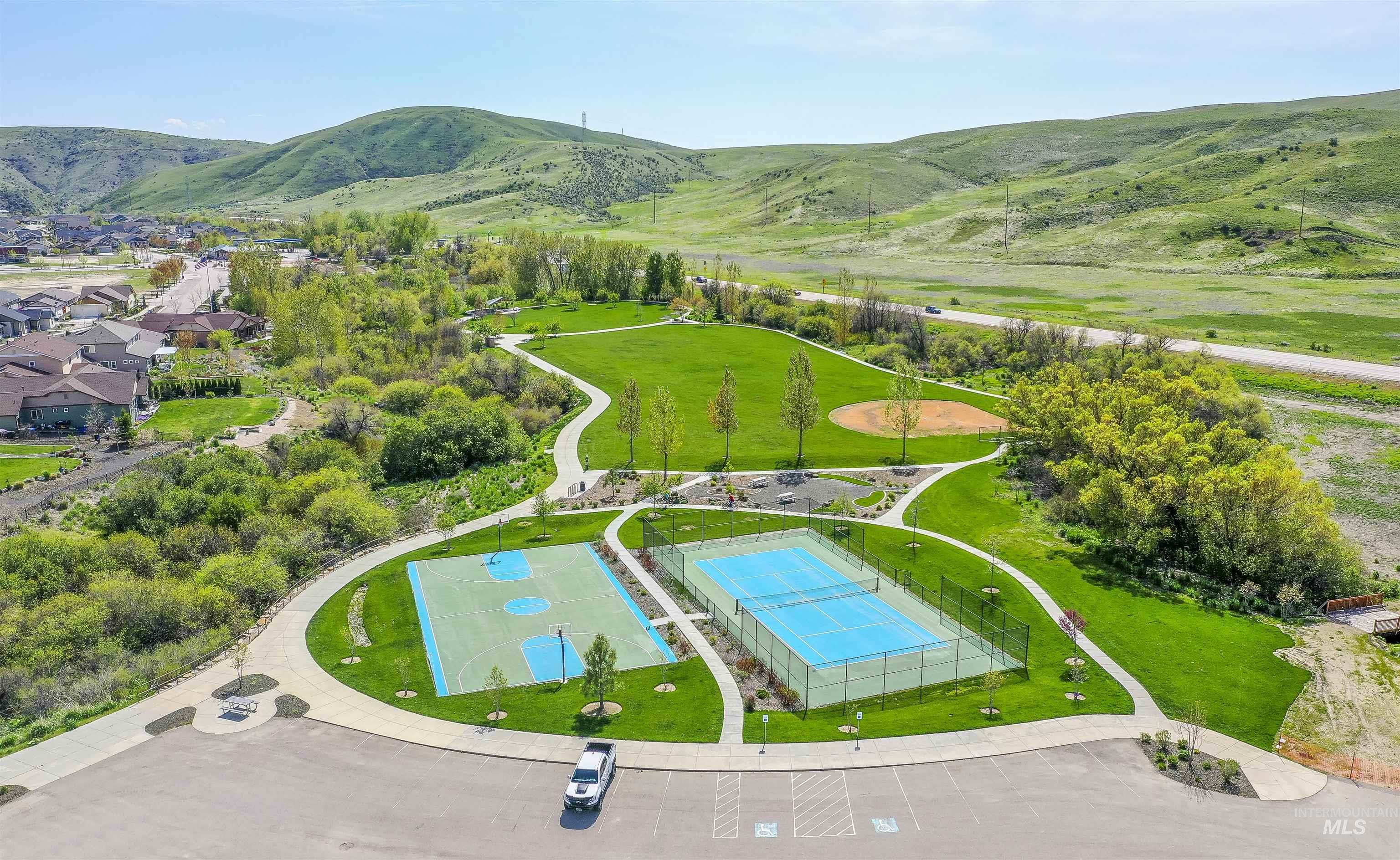 Aerial view of a mountain backdrop