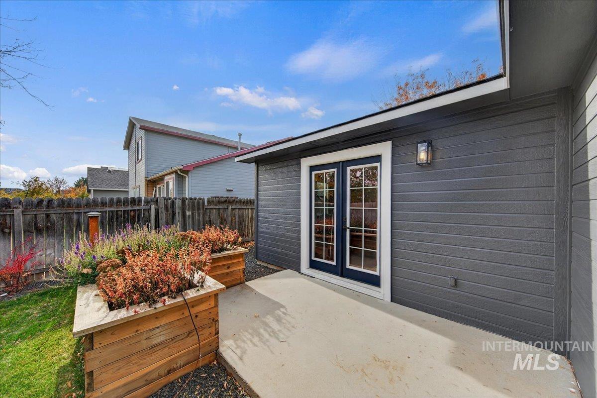 View of patio featuring french doors