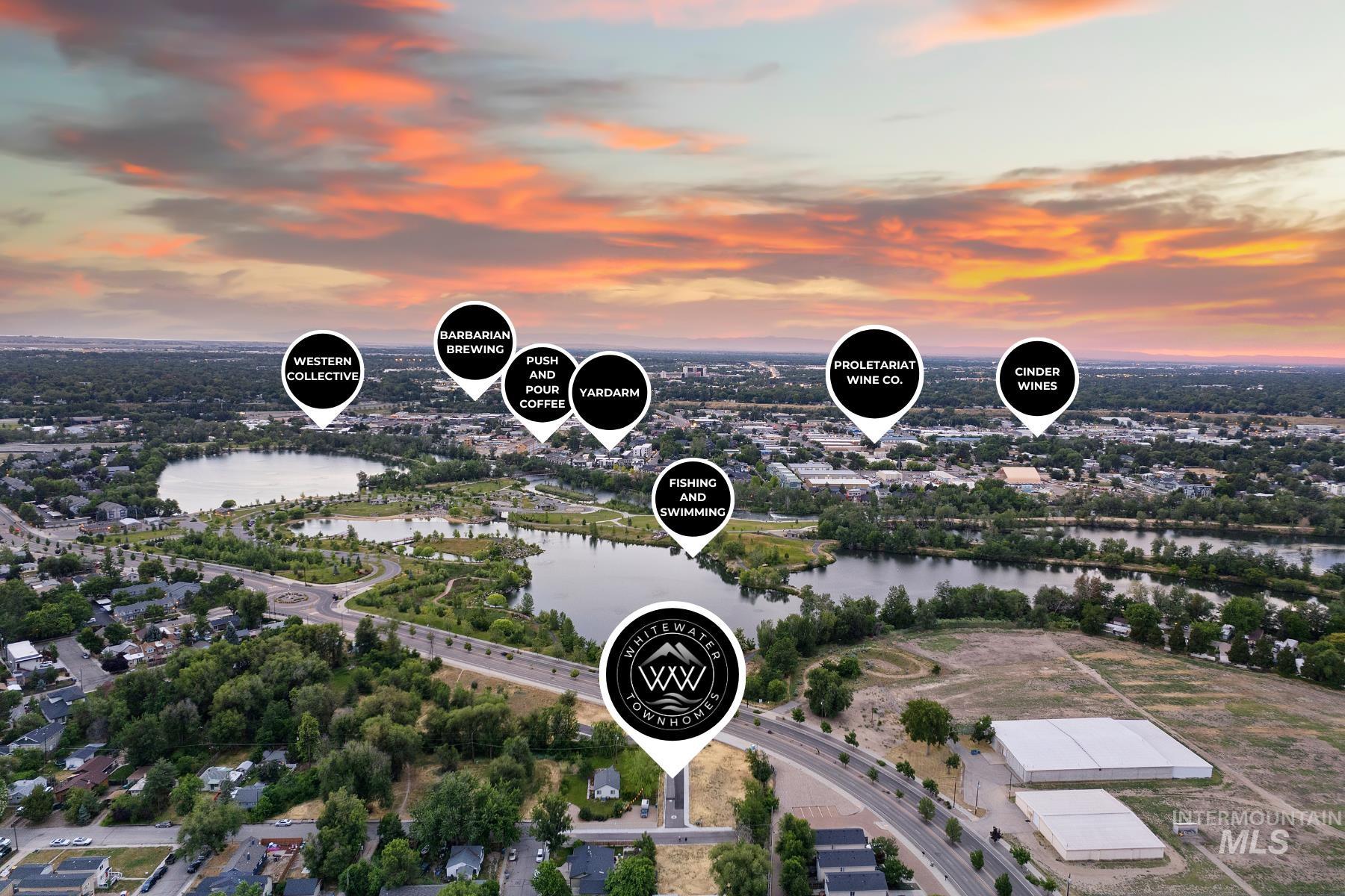 Aerial view at dusk of a water view