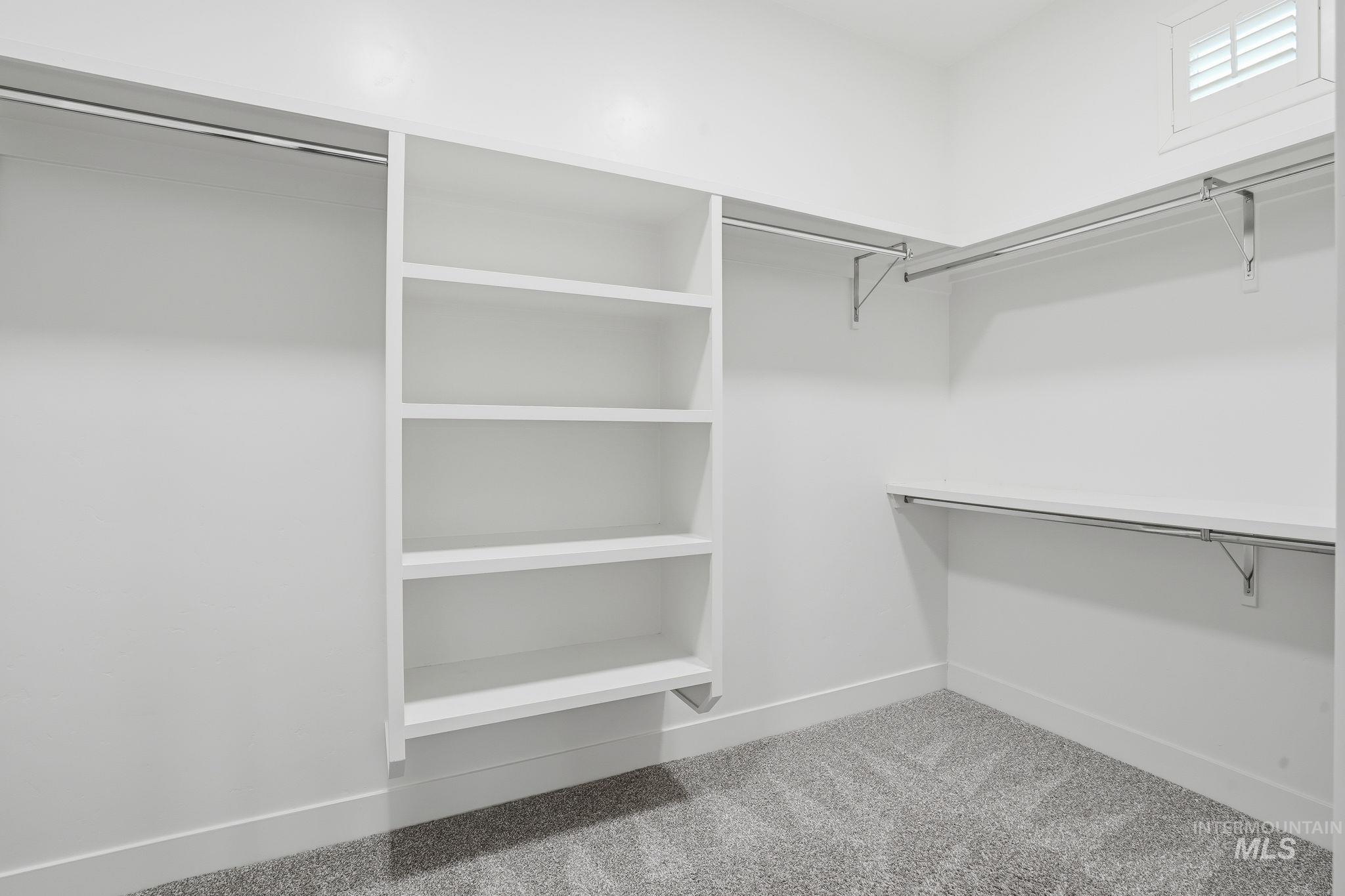 Walk in closet featuring light carpet