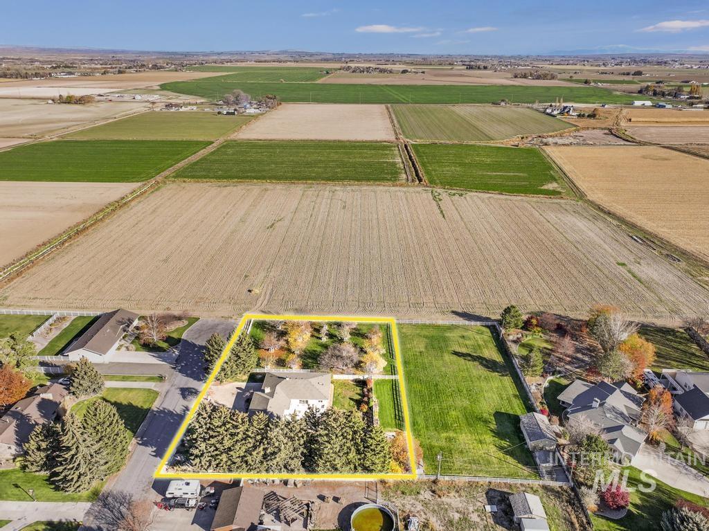 Overview of rural landscape featuring property parcel outlined