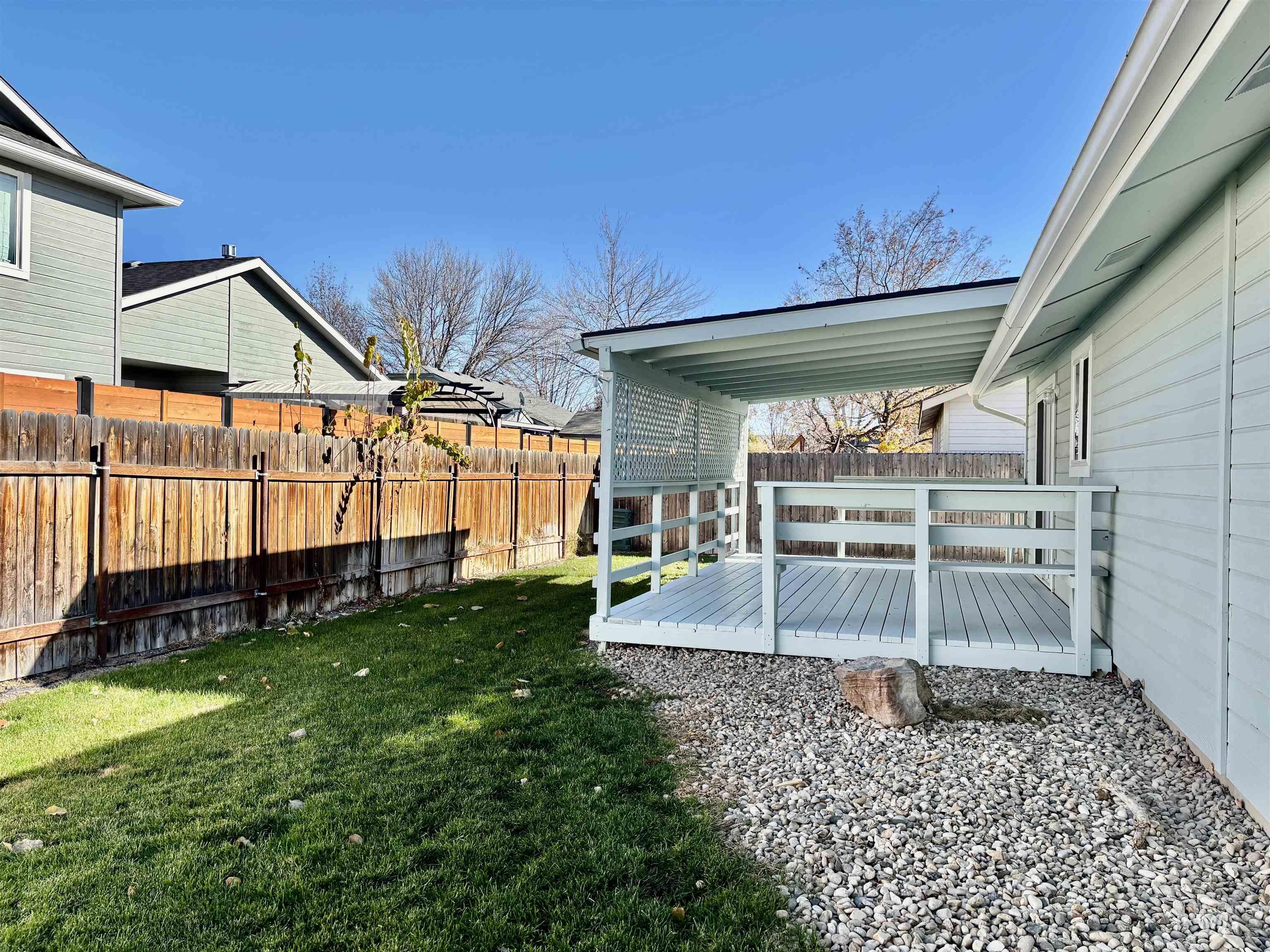Fenced backyard featuring a wooden deck