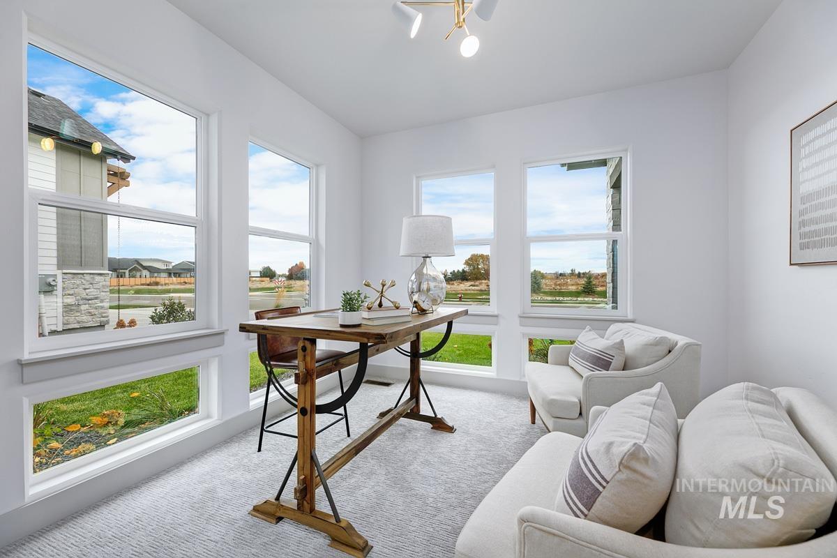 View of carpeted home office