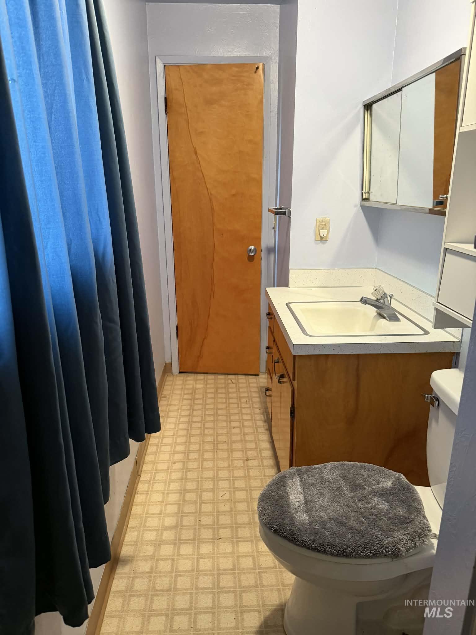 Half bath featuring vanity and light floors