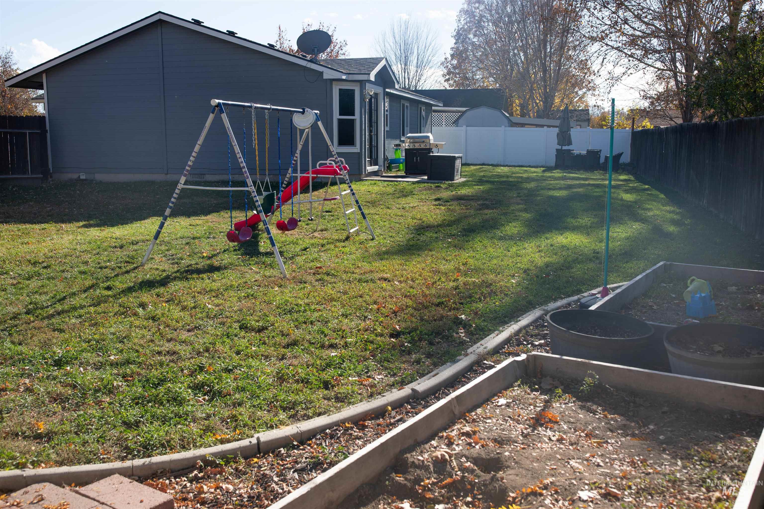 Backyard and a garden beds