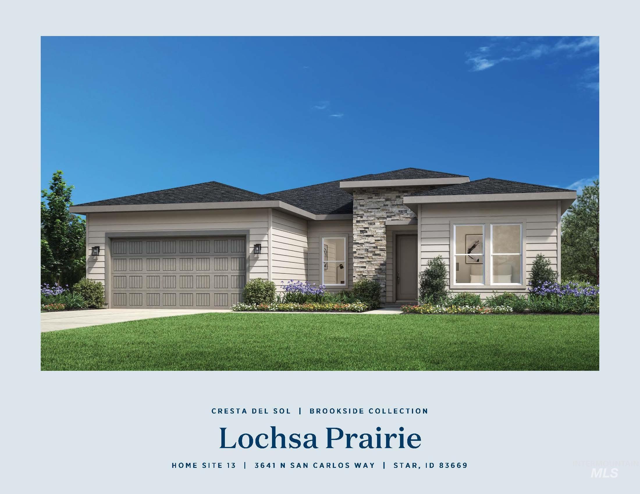 View of front of property with an attached garage, driveway, and a front yard