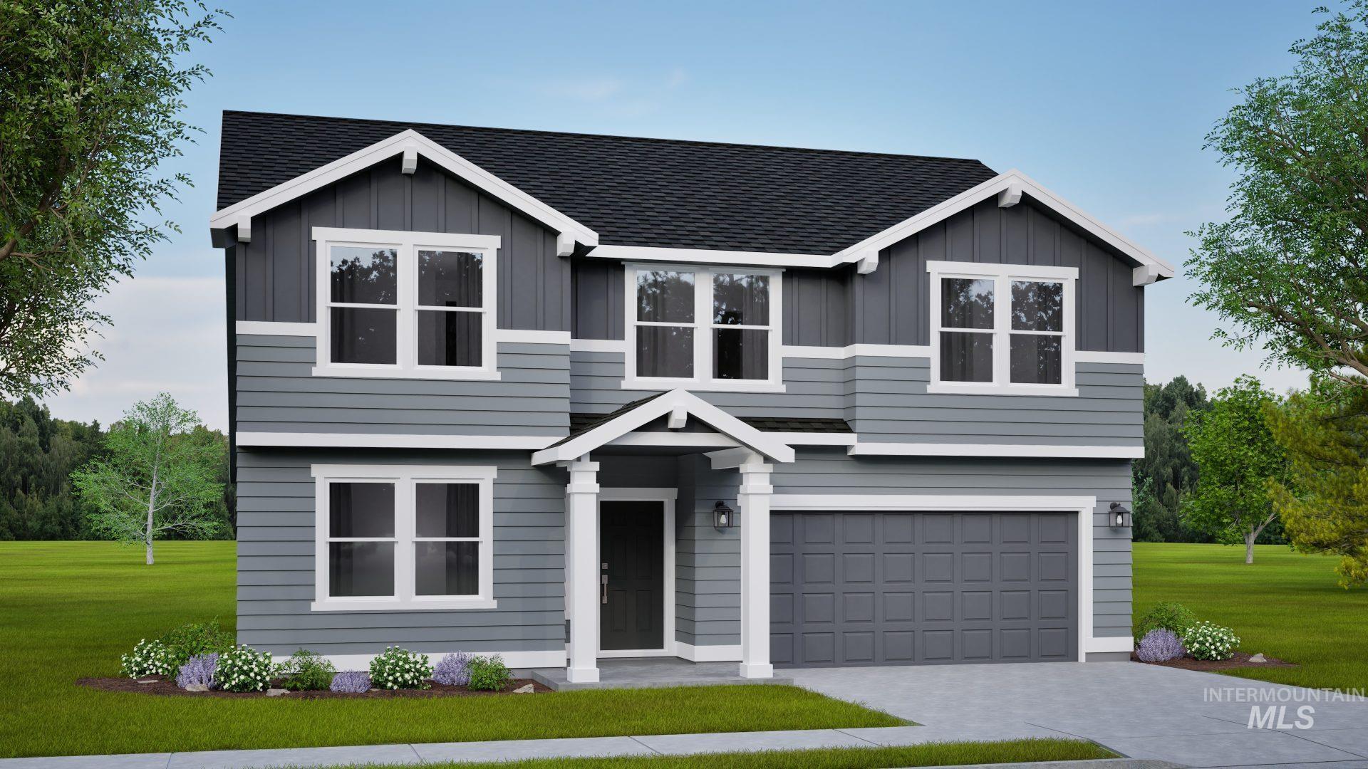 View of front of property with a front lawn, board and batten siding, and roof with shingles