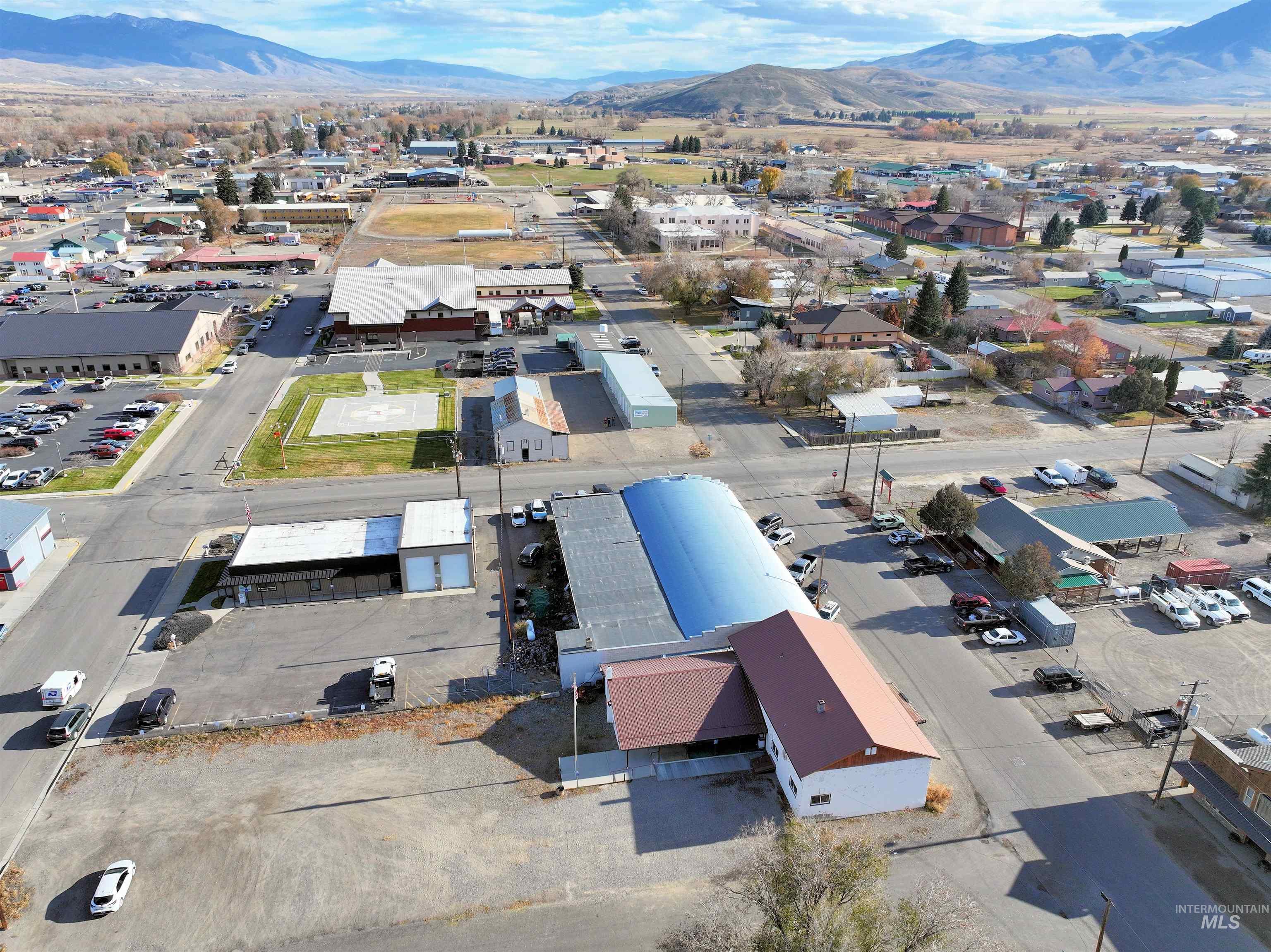 Aerial view of mountains and industrial structures