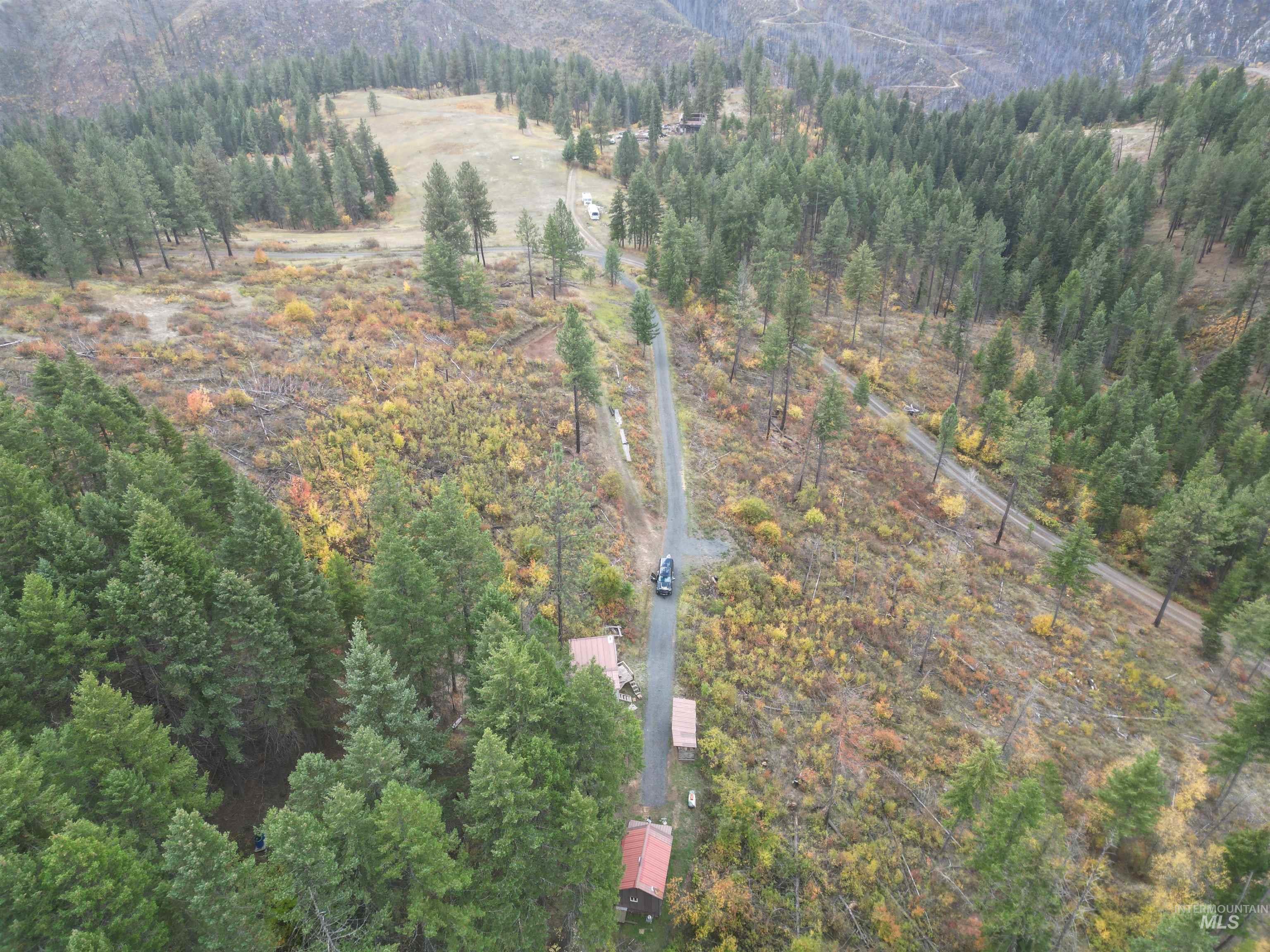 Aerial view of property and surrounding area with a heavily wooded area and rural landscape