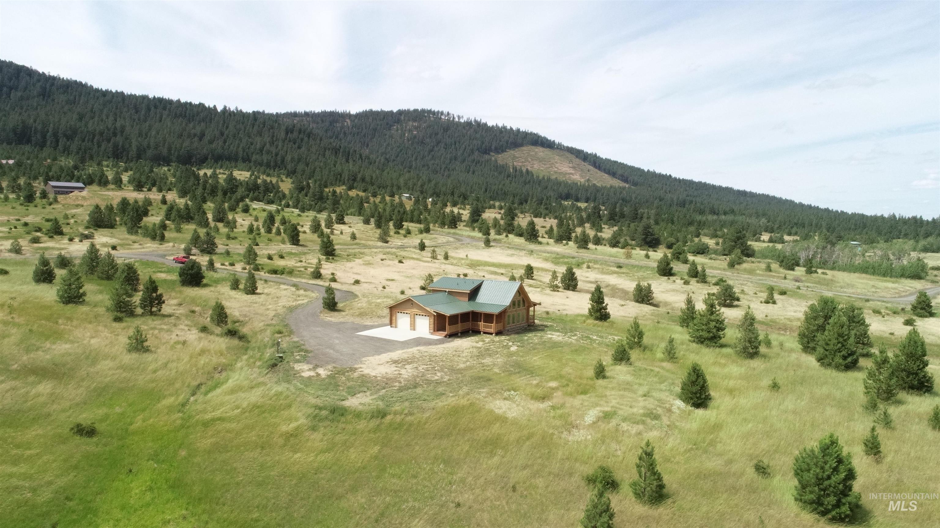 View of mountain backdrop with a heavily wooded area and rural landscape