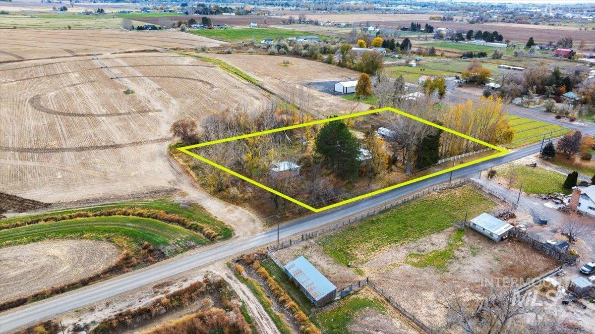 Overview of rural landscape with property boundaries highlighted