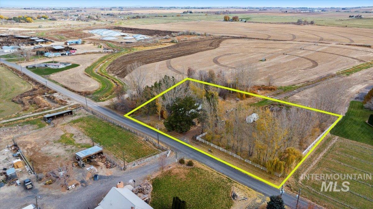 Overview of rural landscape featuring property parcel outlined