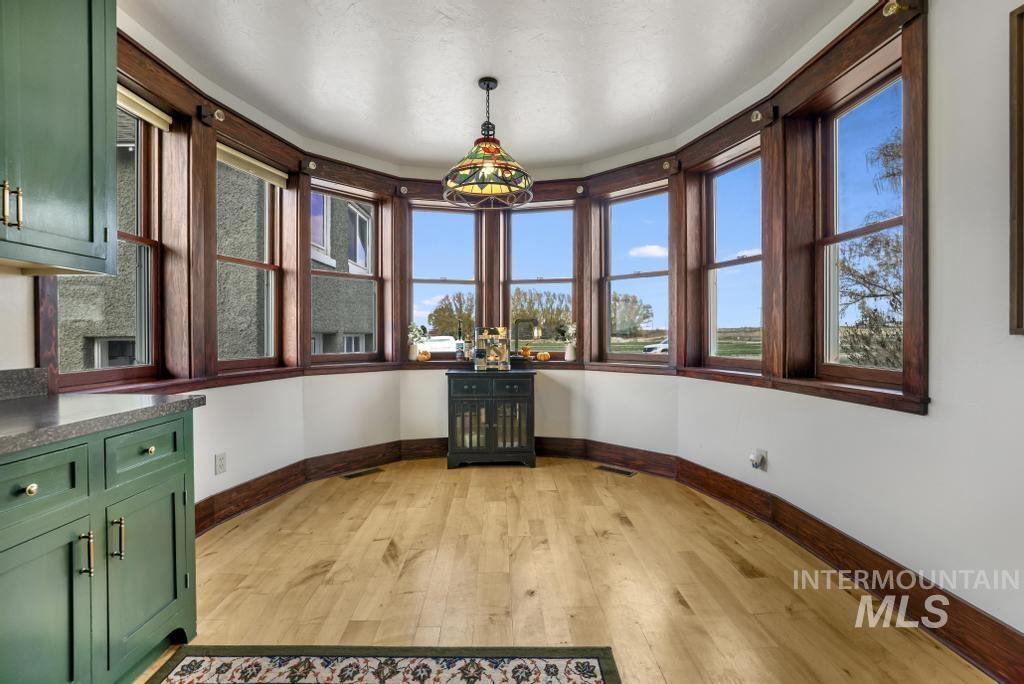Unfurnished dining area featuring light wood-style floors and plenty of natural light
