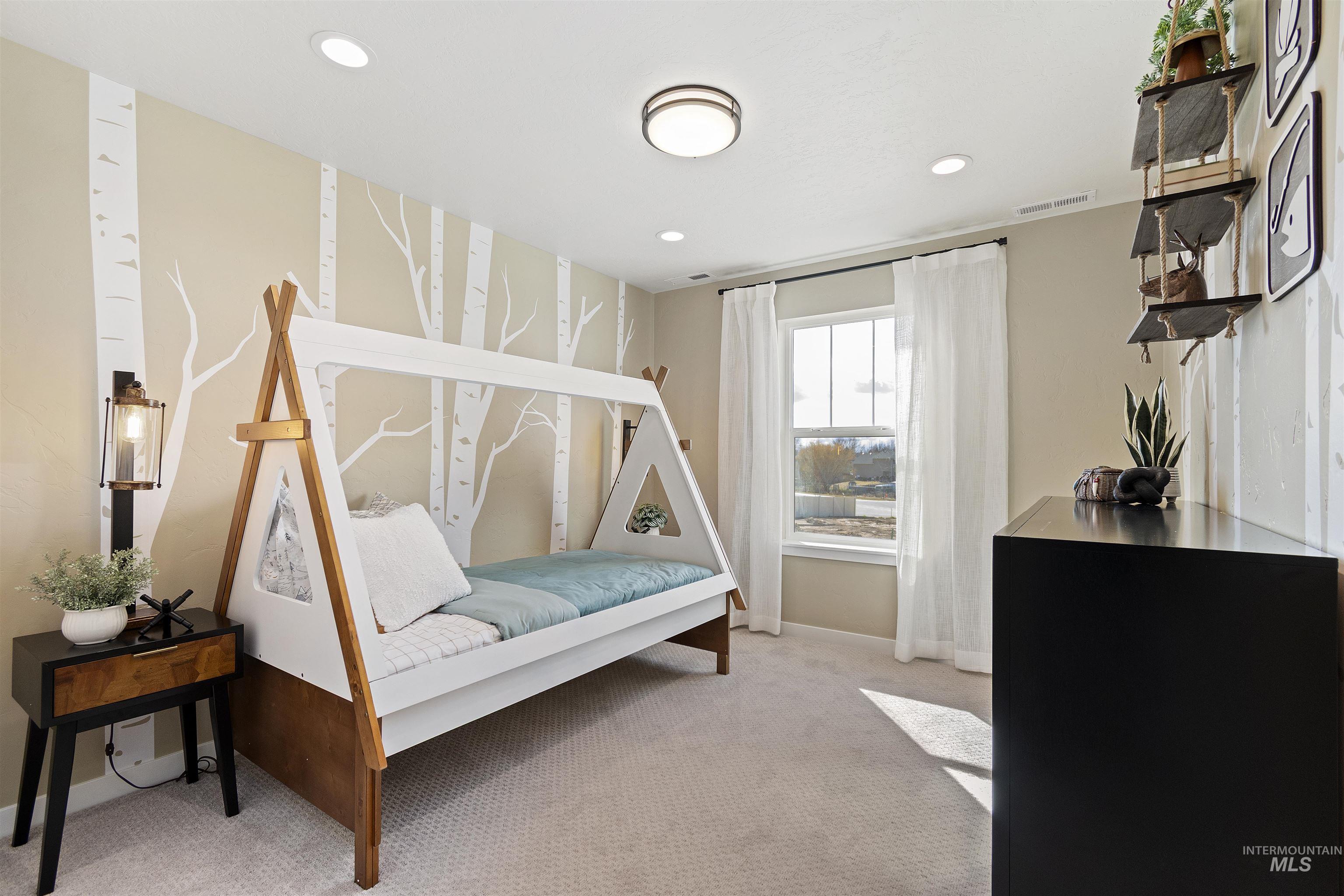Bedroom with carpet and recessed lighting