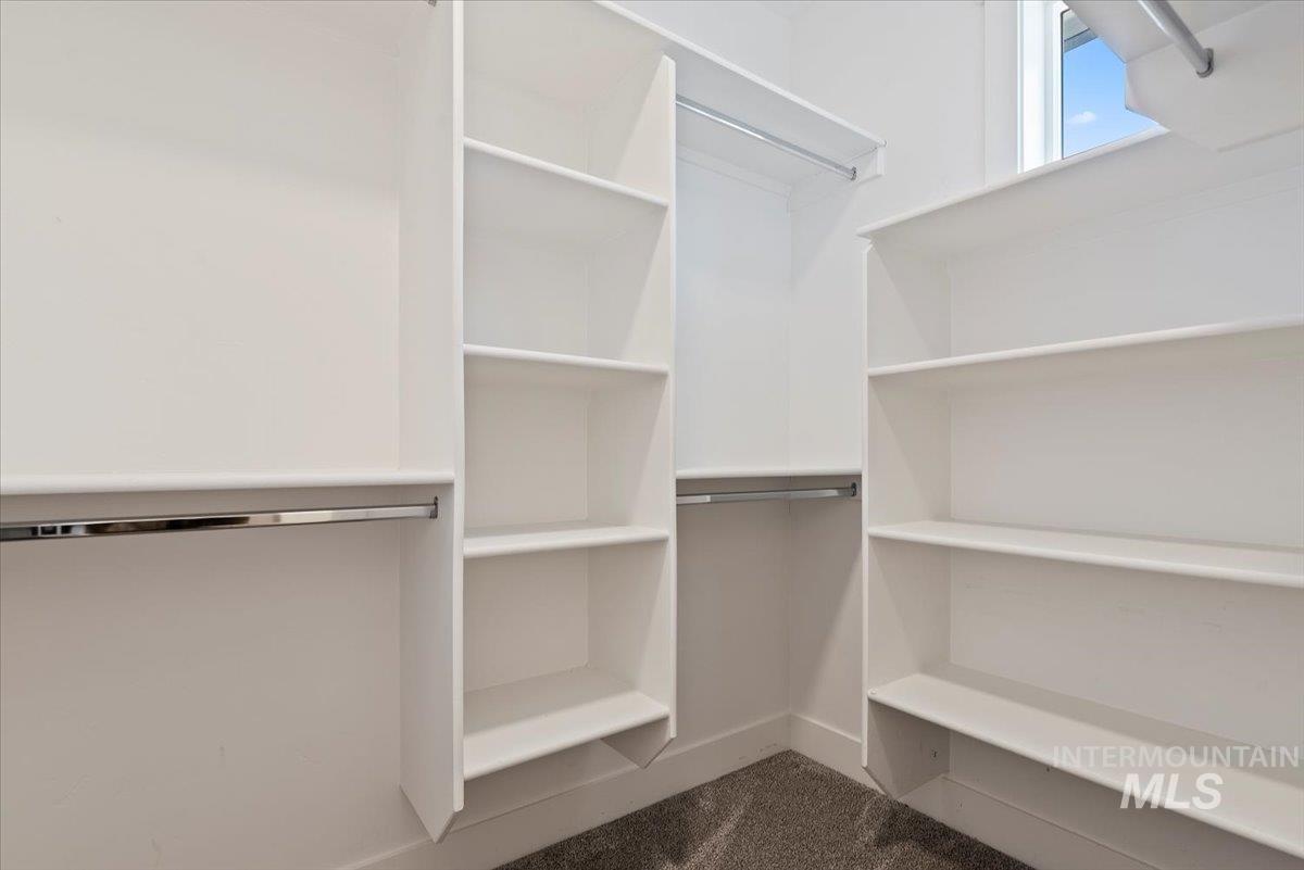 Spacious closet featuring dark carpet