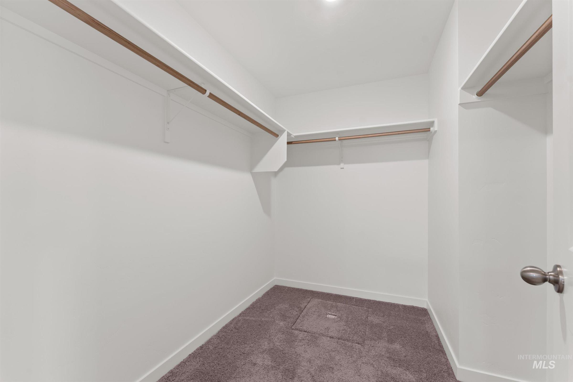 Spacious closet featuring dark carpet